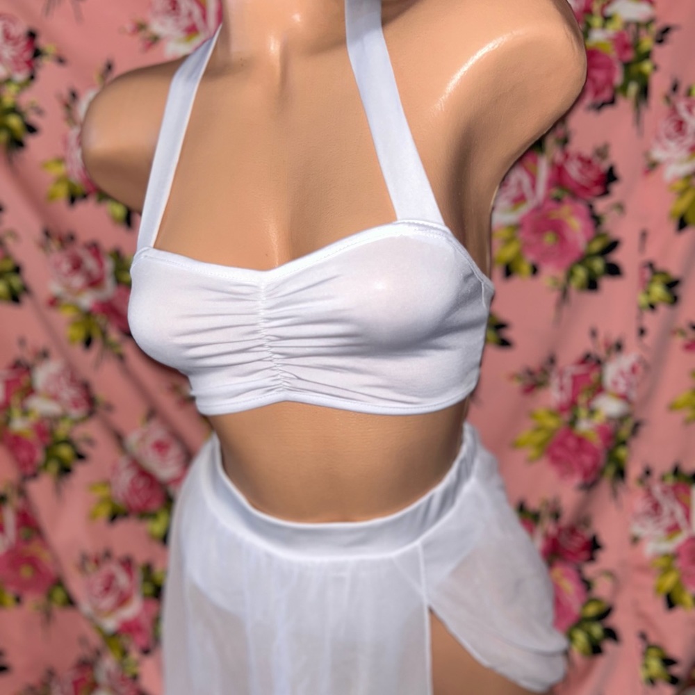 White sheer skirt crop top outfit set wedding gown festival NWT T2 sexy rave - Picture 6 of 11